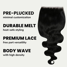 Load image into Gallery viewer, Jet Black Body Wave 6x6 HD Lace Human Hair Closure
