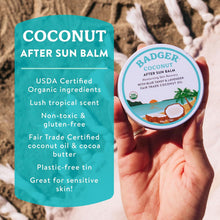 Load image into Gallery viewer, Coconut Aftersun Balm, 100% Organic Soothing Sunburn Relief, Great Smelling, Moisturizing &amp; Hydrating after Sun Skin Care, 2 Oz Tin

