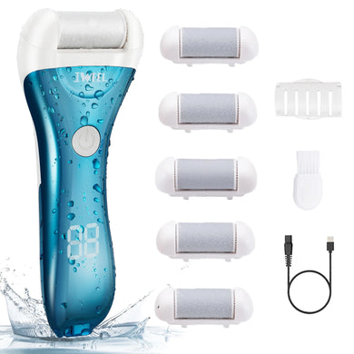 Callus Remover for Feet, Electric Foot File Rechargeable Foot Scrubber Pedicure Tools for Feet Electronic Callus Shaver Waterproof Pedicure Kit for Cracked Heels and Dead Skin with 5 Roller Heads