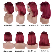 Load image into Gallery viewer, 13X4 Wear and Go Glueless Bob Wig Human Hair Straight Bob Wigs Human Hair 100% 99J Red Colored 7X5 Glueless Wigs Ready to Wear
