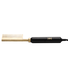 Load image into Gallery viewer, Hot &amp; Hotter Electric Straightening Comb Medium Straight Teeth, 1 Count, Black &amp; Gold

