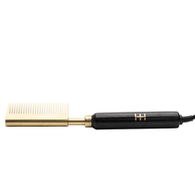Load image into Gallery viewer, Hot &amp; Hotter Electric Straightening Comb Medium Wide Teeth, 1 Count, Black &amp; Gold
