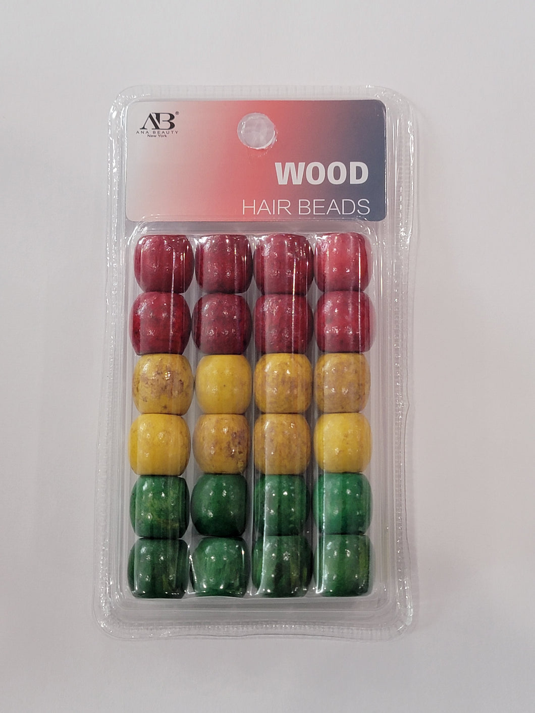 Ana Beauty Wood Hair Beads - Red, Yellow, Green