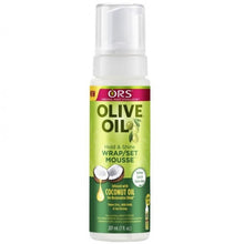 Load image into Gallery viewer, ORS Olive Oil Hold &amp; Shine Wrap/Set Mousse Infused with Coconut Oil

