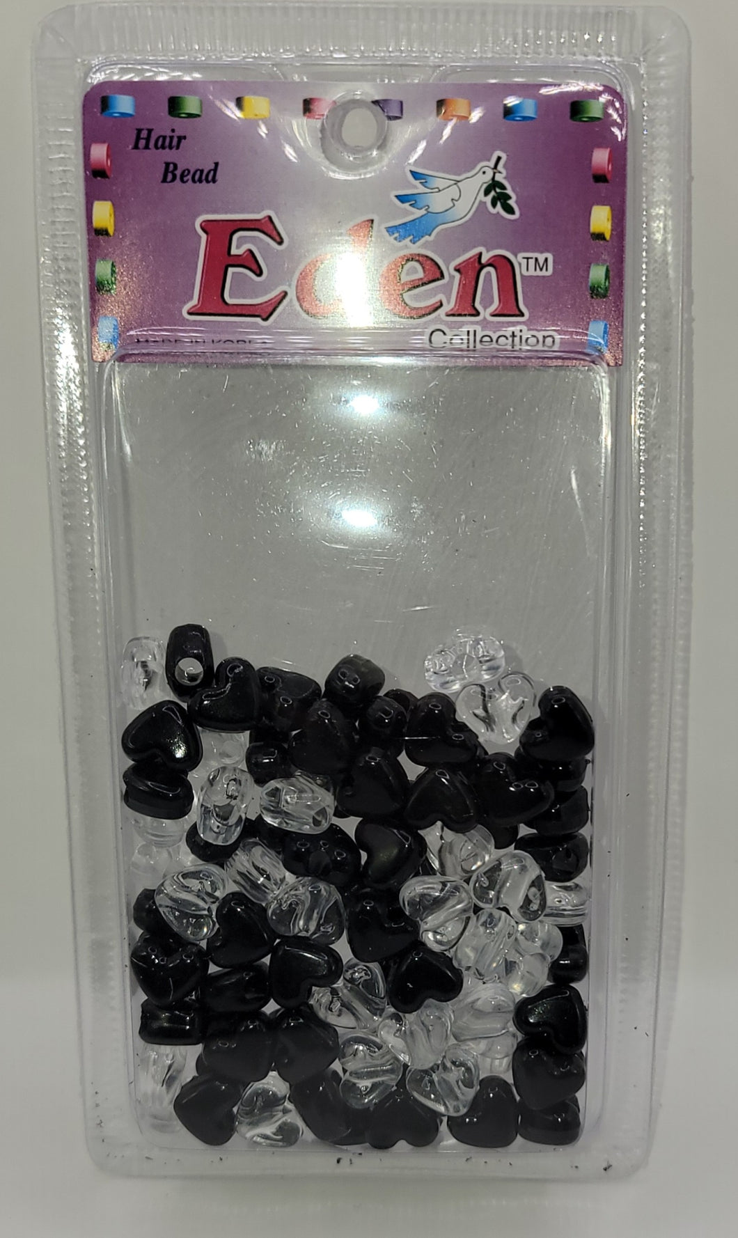 Eden Heart Hair Bead-Black/Clear - Small pk